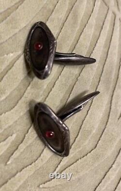 Pair Austrian Art Nouveau Jewel Ruby Cufflinks Silver Signed