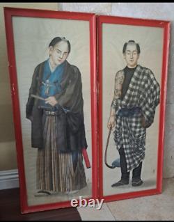 Pair Authentic Signed Japanese Paintings With Original Frame