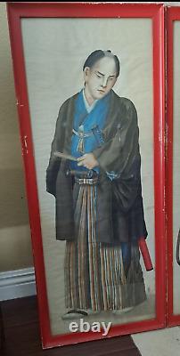 Pair Authentic Signed Japanese Paintings With Original Frame