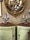 Pair Baccarat Girandoles, Signed. Early Gilt Bronze 3 Light