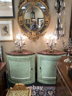 Pair Baccarat Girandoles, Signed. Early Gilt Bronze 3 Light