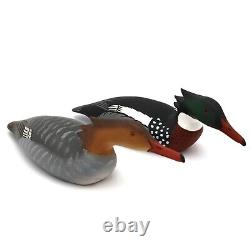 Pair Bill Schauber Hooded Merganser Duck Decoys Rare Miniatures Signed