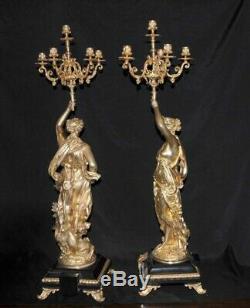 Pair Bronze Candelabras Signed Gregoire French Torcheres