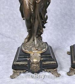 Pair Bronze Lights Signed Gregoire Statue Liberty Torcheres Lamp