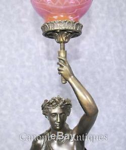 Pair Bronze Lights Signed Gregoire Statue Liberty Torcheres Lamp