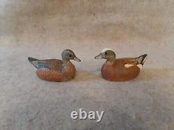 Pair Carved Miniature Wigeon Duck Decoys signed Reggie Birch