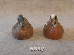 Pair Carved Miniature Wigeon Duck Decoys signed Reggie Birch