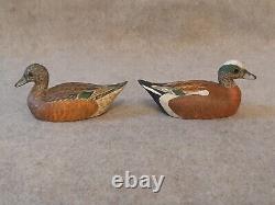 Pair Carved Miniature Wigeon Duck Decoys signed Reggie Birch