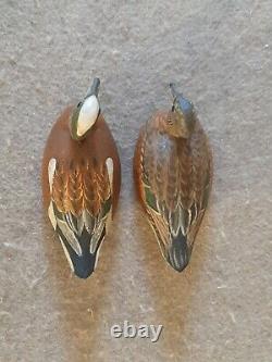 Pair Carved Miniature Wigeon Duck Decoys signed Reggie Birch