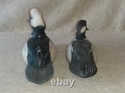 Pair Carved Wooden Hunting Bufflehead Duck Decoys signed R Birch Chincoteague VA