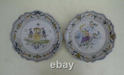 Pair Ceramic Plates Moustier Etienne Ferrat Signed Antique French Hand Painted