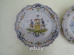 Pair Ceramic Plates Moustier Etienne Ferrat Signed Antique French Hand Painted