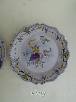 Pair Ceramic Plates Moustier Etienne Ferrat Signed Antique French Hand Painted