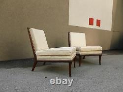 Pair Chic Widdicomb Manly Signed Karl Slipper Chairs In Fratelli Silk Fabric P