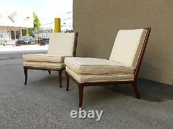 Pair Chic Widdicomb Manly Signed Karl Slipper Chairs In Fratelli Silk Fabric P