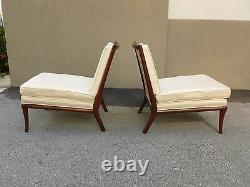 Pair Chic Widdicomb Manly Signed Karl Slipper Chairs In Fratelli Silk Fabric P