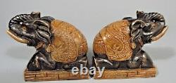 Pair China Chinese Carved Stone Elephant Shape Scroll Weights ca. 20th century