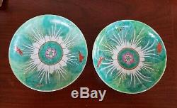 Pair Chinese Antique 19th Century Signed Cabbage Leaf Design Porcelain Plates