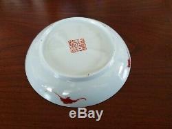 Pair Chinese Antique 19th Century Signed Cabbage Leaf Design Porcelain Plates