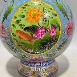 Pair Chinese Antique Enamelled Cloisonne VaseTiffany Qing Porcelain-Marked