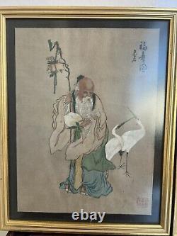 Pair Chinese Antique Paintings On Silk Signed Kangxi Marks