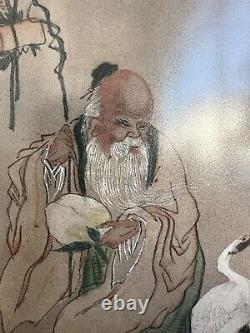 Pair Chinese Antique Paintings On Silk Signed Kangxi Marks