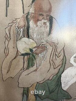 Pair Chinese Antique Paintings On Silk Signed Kangxi Marks