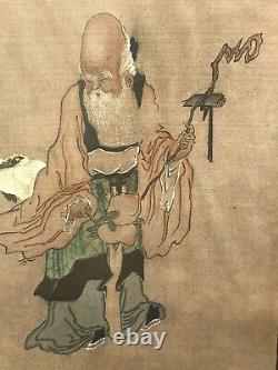 Pair Chinese Antique Paintings On Silk Signed Kangxi Marks