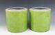 Pair Chinese Apple Green Crackle Porcelain Brush Pot Signed Planter Vase As-is