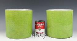 Pair Chinese Apple Green Crackle Porcelain Brush Pot Signed Planter Vase As-Is