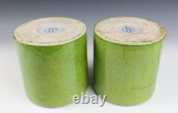 Pair Chinese Apple Green Crackle Porcelain Brush Pot Signed Planter Vase As-Is