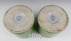 Pair Chinese Apple Green Crackle Porcelain Brush Pot Signed Planter Vase As-Is