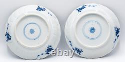 Pair Chinese Blue & White Saucers Bird Porcelain Marks Period Kangxi (1662-1722)