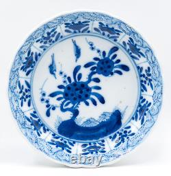 Pair Chinese Blue & White Saucers Bird Porcelain Marks Period Kangxi (1662-1722)