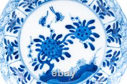 Pair Chinese Blue & White Saucers Bird Porcelain Marks Period Kangxi (1662-1722)