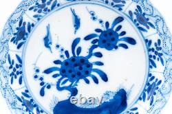 Pair Chinese Blue & White Saucers Bird Porcelain Marks Period Kangxi (1662-1722)