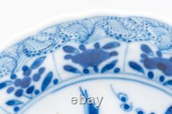 Pair Chinese Blue & White Saucers Bird Porcelain Marks Period Kangxi (1662-1722)