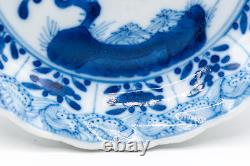 Pair Chinese Blue & White Saucers Bird Porcelain Marks Period Kangxi (1662-1722)