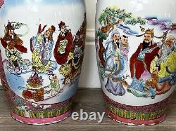 Pair Chinese Famille Porcelain Three Deities Longevity Happiness Prosperity