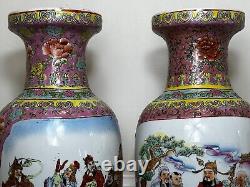 Pair Chinese Famille Porcelain Three Deities Longevity Happiness Prosperity