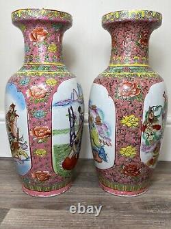 Pair Chinese Famille Porcelain Three Deities Longevity Happiness Prosperity