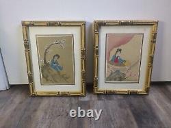 Pair Chinese Needlepoint And Painted Silk Tapestries Signed