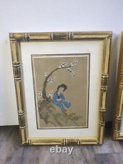 Pair Chinese Needlepoint And Painted Silk Tapestries Signed