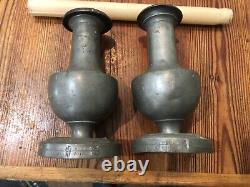 Pair Early 19th C Signed Antoine Dumas Nimes French Heavy Pewter Candlesticks 6