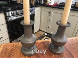 Pair Early 19th C Signed Antoine Dumas Nimes French Heavy Pewter Candlesticks 6