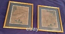 Pair Early Antique Chinese Signed Classical Landscape Silk Paintings Loom