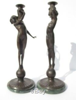 Pair Edward Francis Mccartan Bronze Metal Sculpture Nude Statue Antique Candle