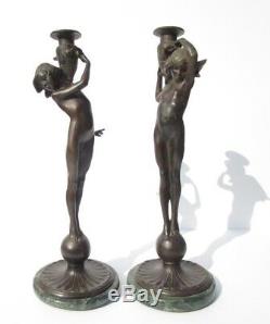 Pair Edward Francis Mccartan Bronze Metal Sculpture Nude Statue Antique Candle