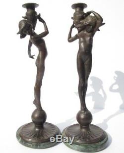 Pair Edward Francis Mccartan Bronze Metal Sculpture Nude Statue Antique Candle