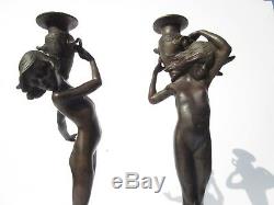 Pair Edward Francis Mccartan Bronze Metal Sculpture Nude Statue Antique Candle